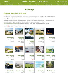 David Thompson web site screenshot